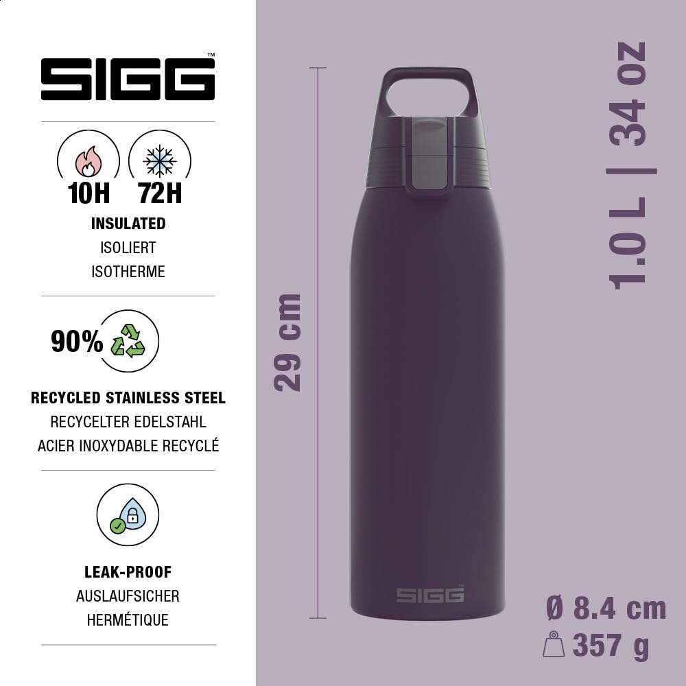 SIGG - Insulated drinking bottle - Thermos bottle Shield Therm One Nocturne carbonated drinks - Leak-proof - Dishwasher safe - BPA-free - 90% recycled stainless steel - Dark purple - 1L - 6021.90