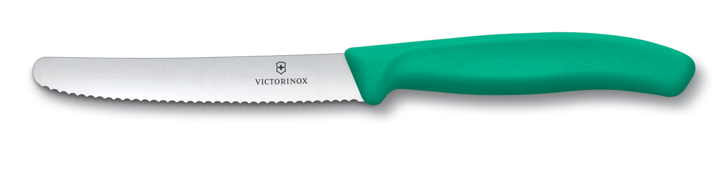 Victorinox Swiss Classic, breakfast knife, bread knife set, 6 pieces, sharp blade, serrated edge, 11cm, stainless steel, blue and green - 6.7836.6E2