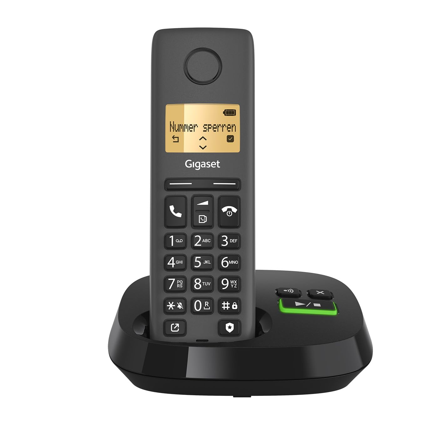 Gigaset Pure 120A - Cordless DECT telephone with answering machine - ECO DECT - call protection - illuminated display - hearing aid compatible, anthracite black [Compatible in DE, IT, FR, NL, BE, Che, AUT] - S30852-H3125-R143