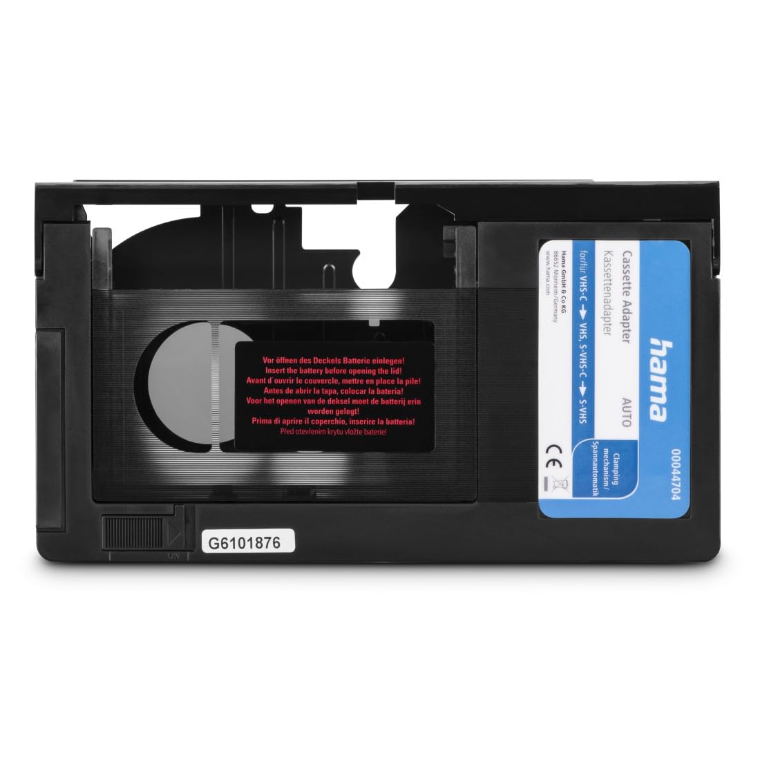 Hama Automatic Cassette Adapter for VHS-C Video Cassettes, Battery Operated, Car, Black (Not suitable for Hi8, Super8, Video8, Mini DV) - 00044704