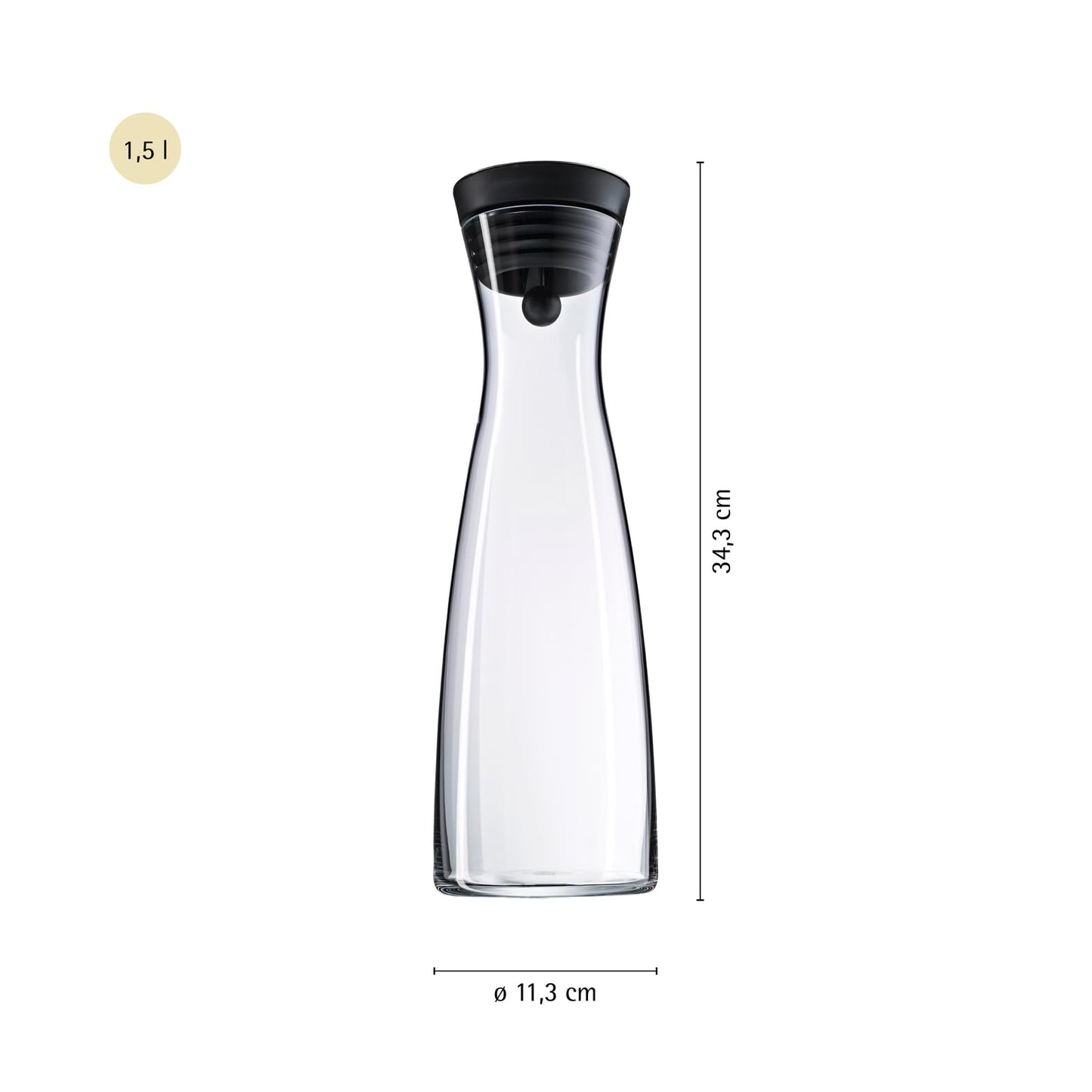 WMF Basic water carafe 1.5 l, glass carafe with lid 1.5 l, silicone lid, CloseUp closure made of Cromargan stainless steel, including sieve for holding back ice cubes and fruit - 617726040