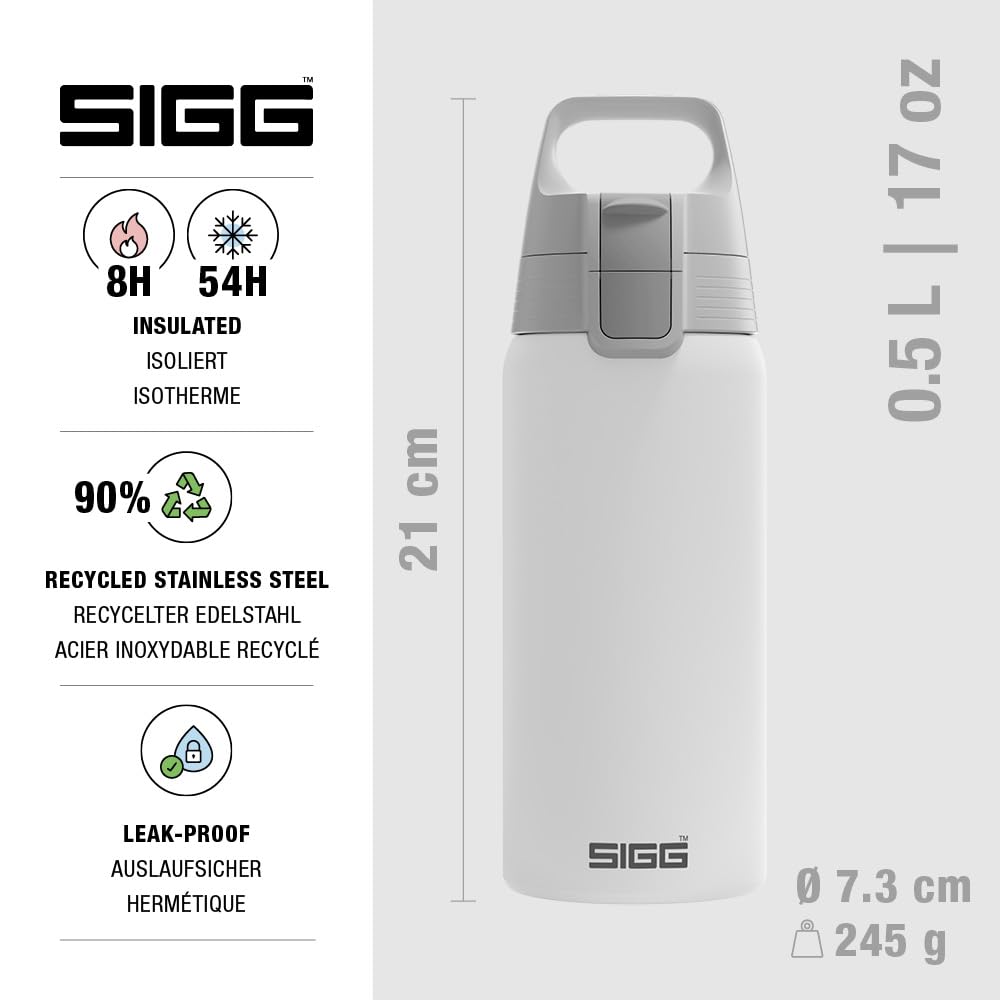 SIGG - Insulated drinking bottle - Thermos bottle Shield Therm One White - Carbonated drinks - Leak-proof - Dishwasher safe - BPA-free - 90% recycled stainless steel - White - 0.5L - 6056.20
