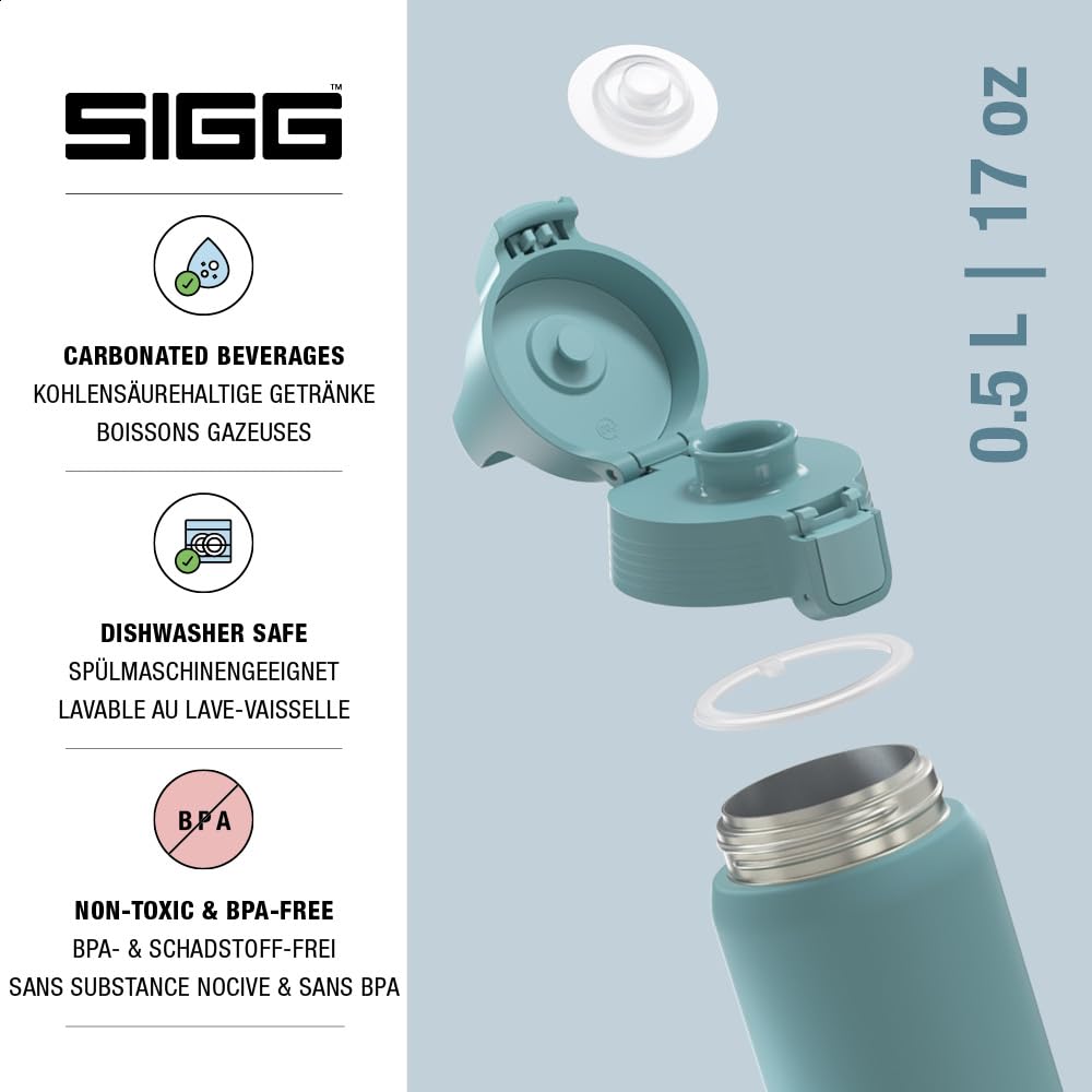 SIGG - Insulated drinking bottle - Thermos bottle Shield Therm One Morning Blue - carbonated drinks - leak-proof - dishwasher safe - BPA-free - 90% recycled stainless steel - gray blue - 0.5L - 6022.00