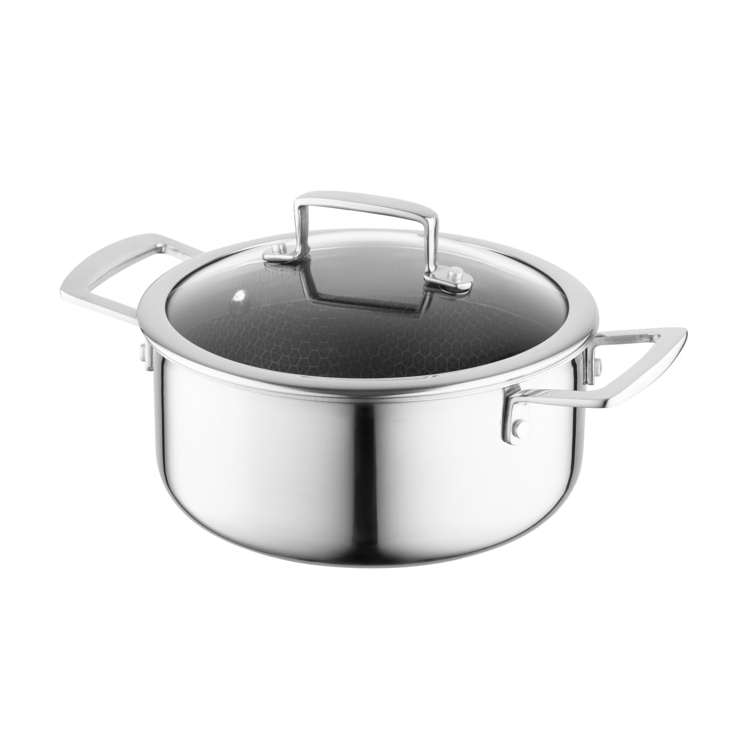 FLORINA ARISTO stainless steel pot with glass lid 2.7l 20 cm diameter | For induction, gas, electric, ceramic stoves | With honeycomb effect | You can bake it in the oven | Heat-resistant lid - 5G0056