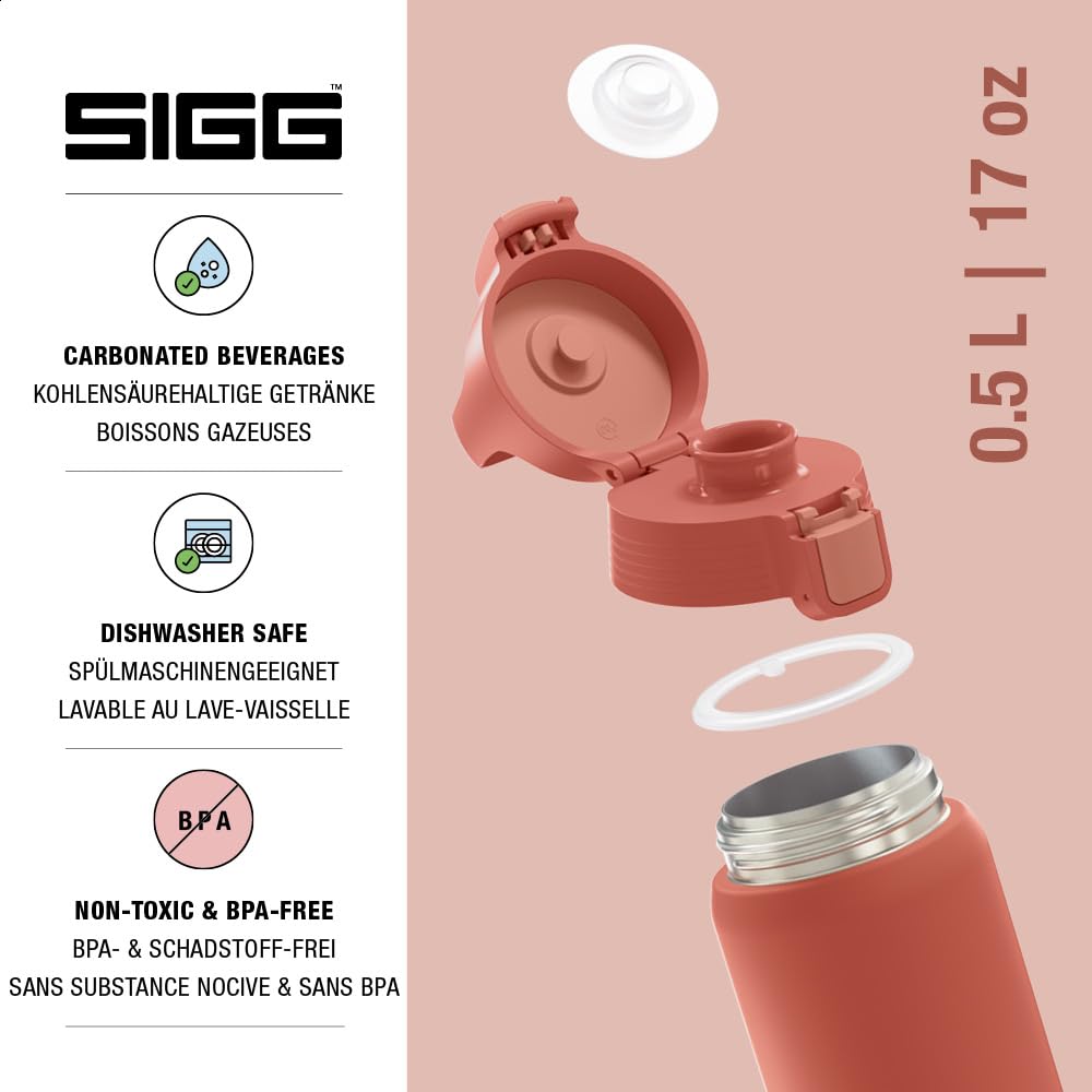 SIGG - Insulated drinking bottle - Thermos bottle Shield Therm One Eco Red - carbonated drinks - leak-proof - dishwasher safe - BPA-free - 90% recycled stainless steel - rust red - 0.5L - 6022.40