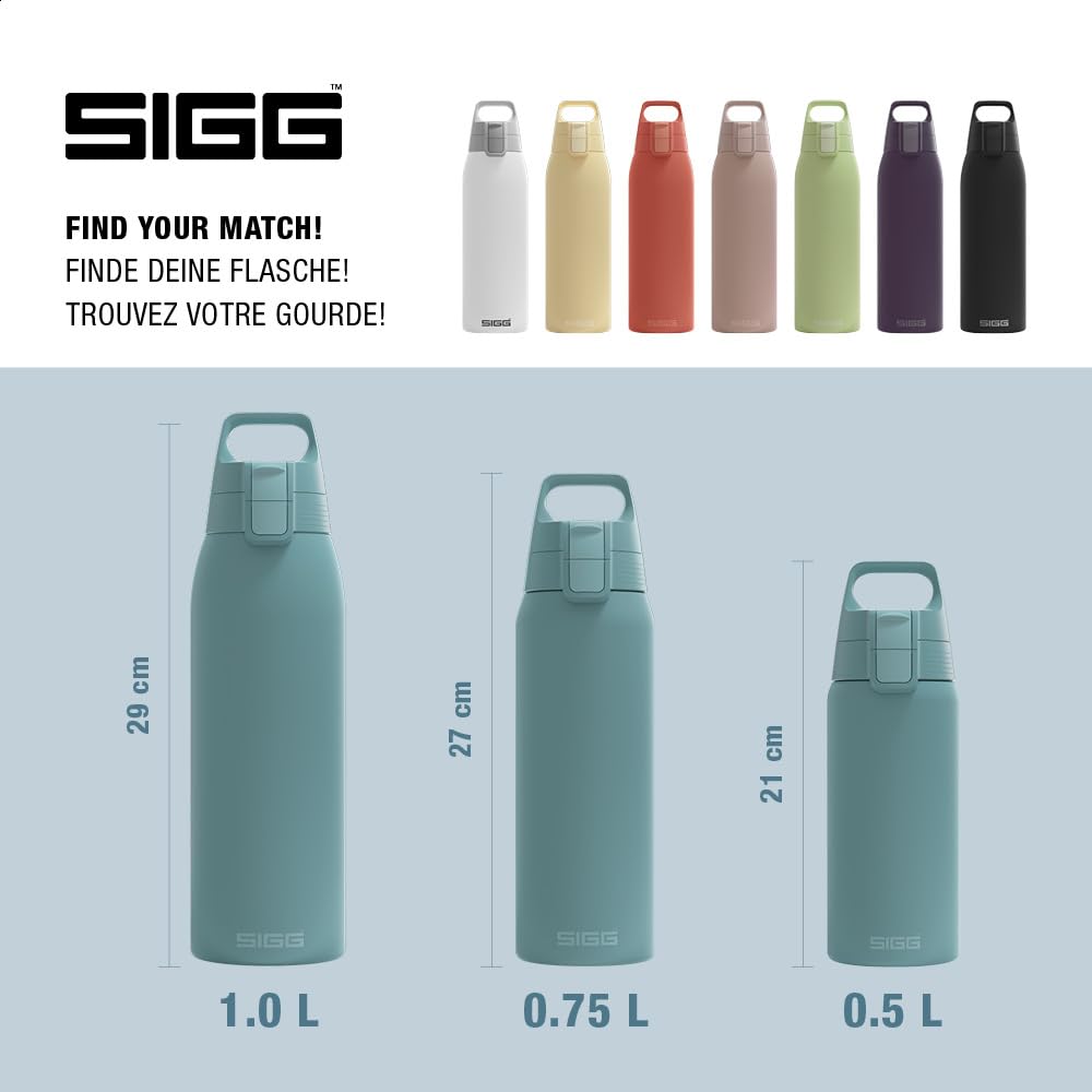 SIGG - Insulated drinking bottle - Thermos bottle Shield Therm One Morning Blue carbonated drinks - Leak-proof - Dishwasher safe - BPA-free - 90% recycled stainless steel - Gray blue - 1L - 6021.40