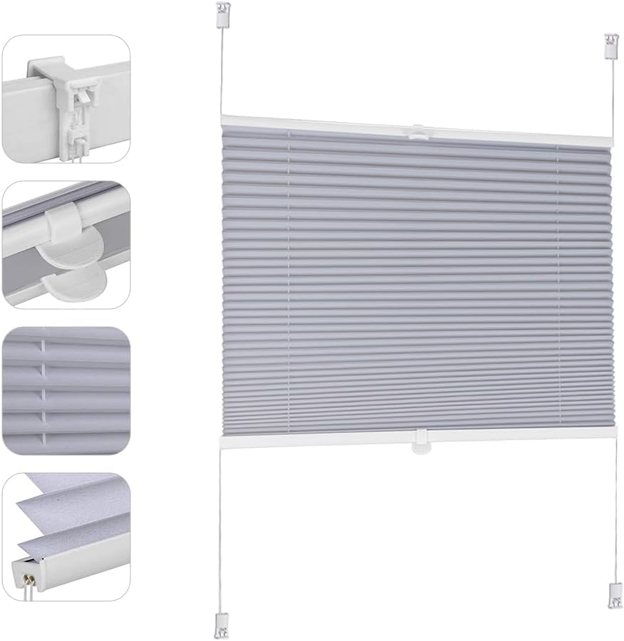 Sekey pleated blinds without drilling, window pleated blinds Klemmfix blinds 130 cm wide, tensioned opaque sun protection window blind, 130x150cm, blue-gray - BL-1330