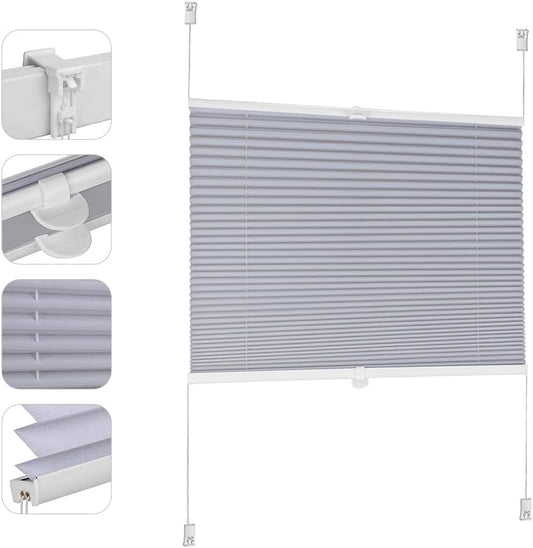 Sekey pleated blinds without drilling, window pleated blinds Klemmfix blinds 130 cm wide, tensioned opaque sun protection window blind, 130x150cm, blue-gray - BL-1330