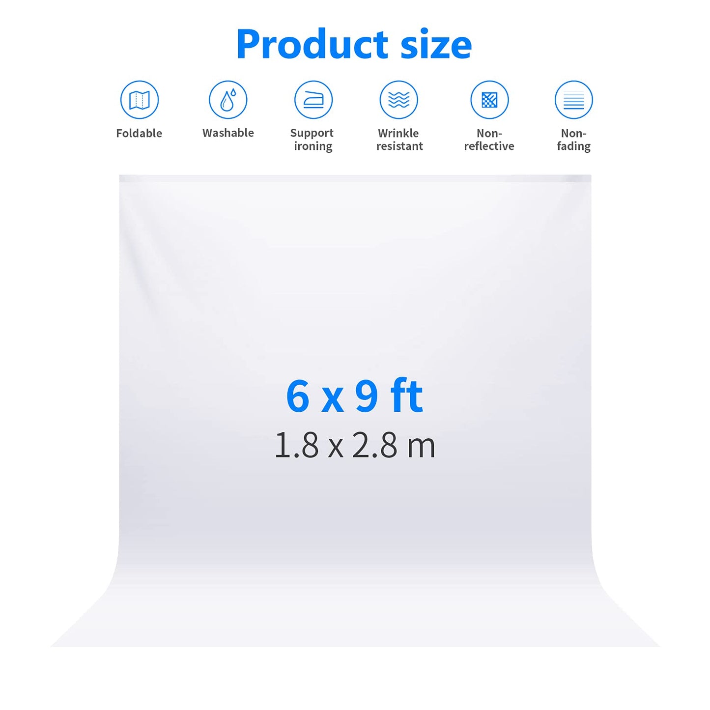 NEEWER 6 x 9FT / 1.8 x 2.8M Photo Studio 100% Pure Polyester Foldable Background Wallpaper for Photography, Video and TV (Background Only), White - 10083666