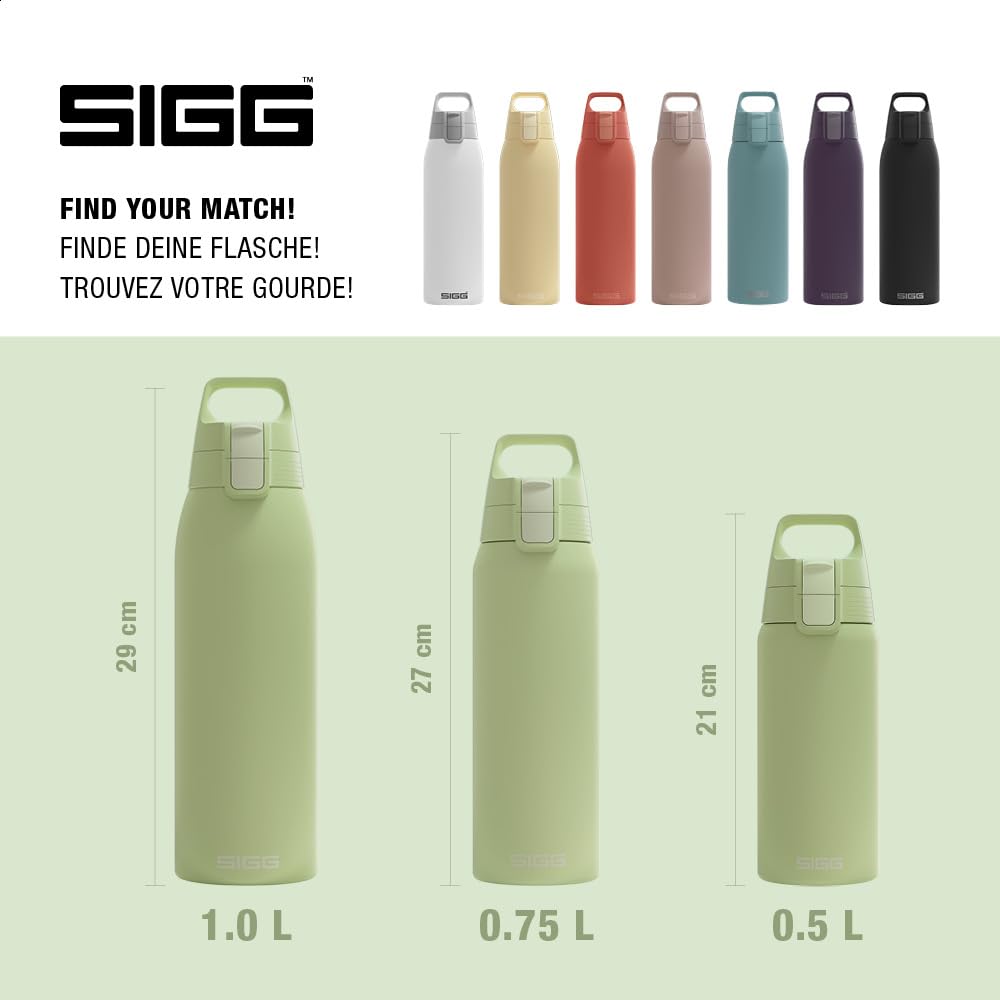 SIGG - Insulated drinking bottle - Thermos bottle Shield Therm One Eco Green carbonated drinks - Leak-proof - Dishwasher safe - BPA-free - 90% recycled stainless steel - Light green - 1L - 6021.60