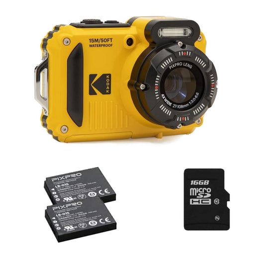 KODAK Pixpro Pack WPZ2 + 2 batteries + 1 SD card - Digital camera compact 16M pixels, waterproof up to 15m, shockproof, video 720p, LCD screen 2.7 - Li-ion battery - yellow