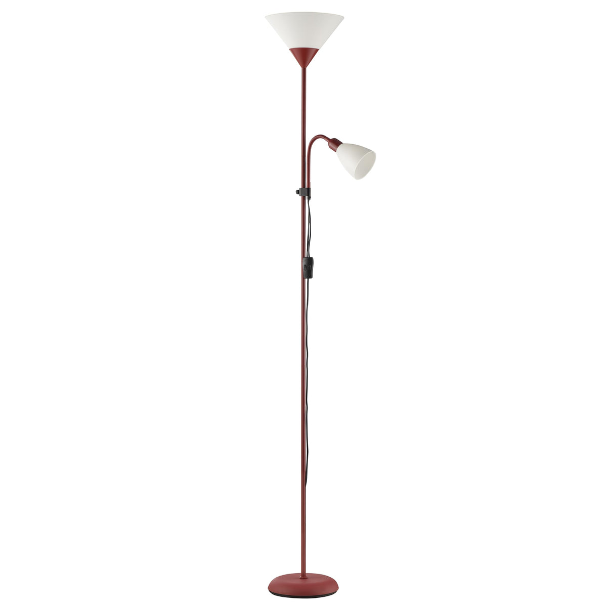 Brilliant Spari Floor Lamp with Reading Light in Red - LED Floor Lamp - 1.8 m Standing Light - Suitable for LED Bulbs (E27 & E14 Socket) - with Adjustable Reading Arm - 93008/01