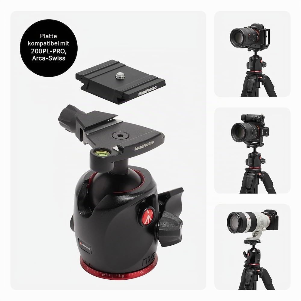 Manfrotto 055XPRO AS, trepied din aluminiu cu 3 segmente, kit cu cap de bilă XPRO, coloană de 90 de grade, capacitate de încărcare de 15 kg, placă Arca-Swiss, pentru DSLR/cameră mirrorless, trepied pentru cameră, trepied foto - MK055XPRO3-Q6T