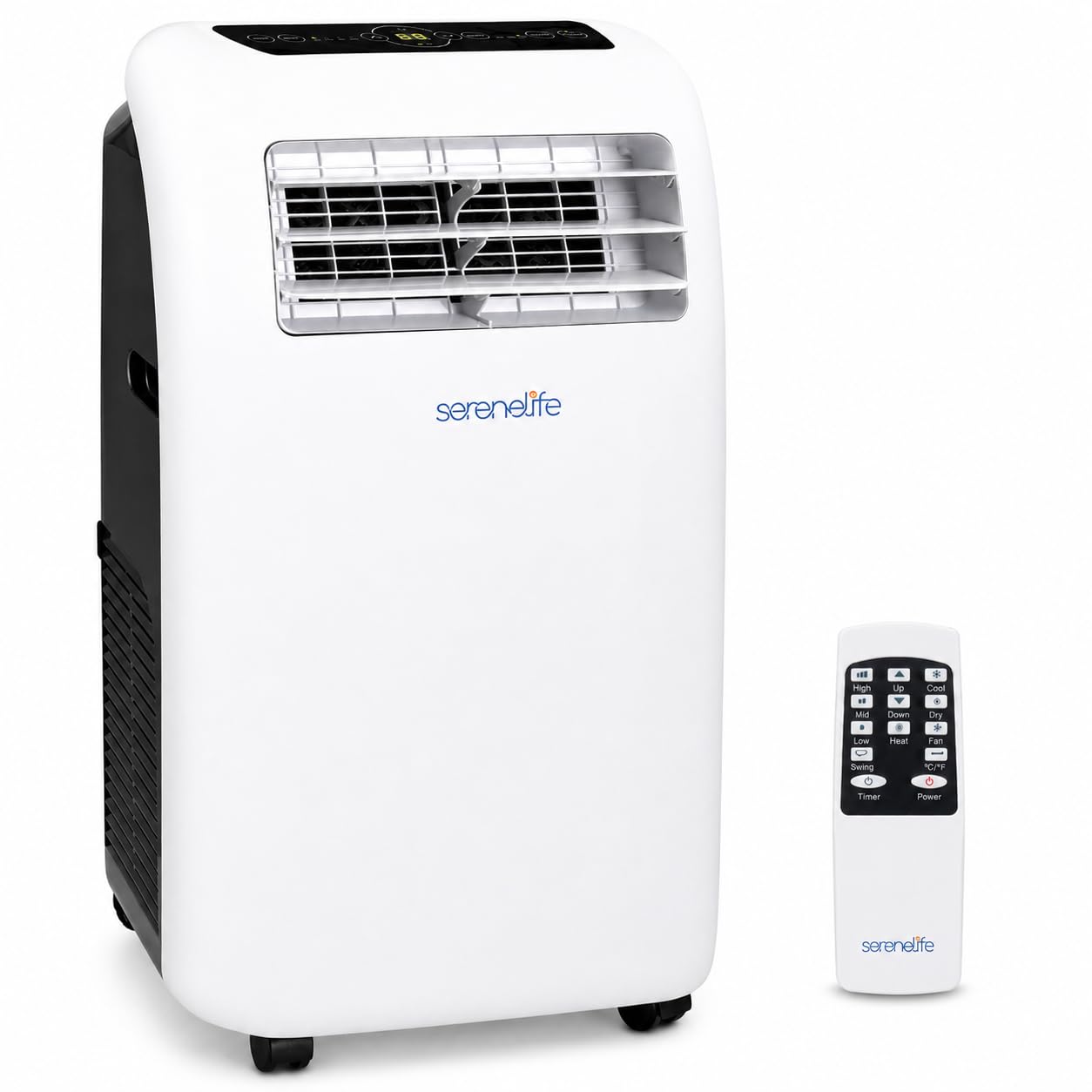 SereneLife Mobile Air Conditioner 4-in-1: Air Cooler, Fan, Dehumidifier + Heater - Portable Air Conditioner with Exhaust Hose, Remote Control & Kit for Rooms up to 42 m² - Window Mounting 9,000 BTU - SLACHT9EU
