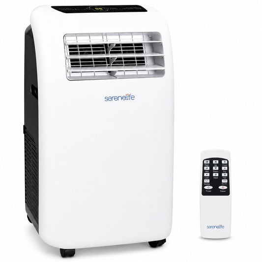 SereneLife Mobile Air Conditioner 4-in-1: Air Cooler, Fan, Dehumidifier + Heater - Portable Air Conditioner with Exhaust Hose, Remote Control & Kit for Rooms up to 42 m² - Window Mounting 9,000 BTU - SLACHT9EU