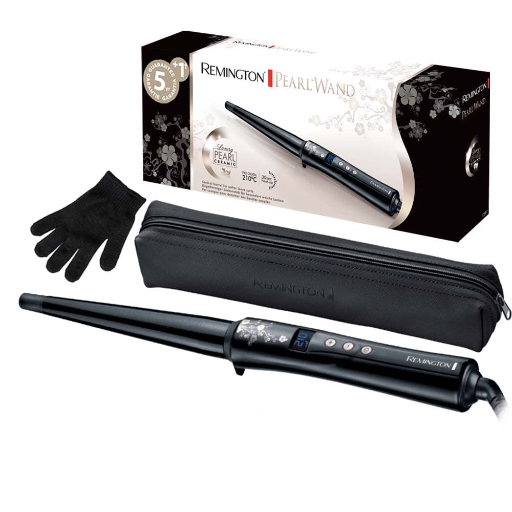 Remington Lockenstab [kegelförmig 13-25mm] Pearl Digital (încărcare ceramică de înaltă calitate cu perle reale) LCD-Display 130-210°C, mănușă termică, bucle naturale, bucle spirale & Beach Waves, CI951