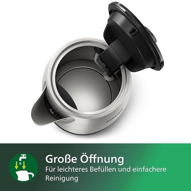 Philips Daily Collection Metal Kettle - 1.7L, Light Indicator, 360° Base, Micro Strainer Filter, Flat Heating Element, Spring Lid, Energy Saving, Safe Design, Fast Boiling (HD9350/90)