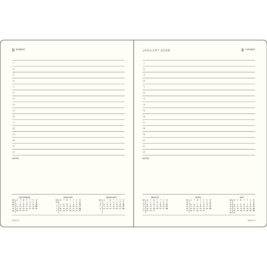 LEUCHTTURM1917 Daily Calendar 2027 Medium (A5) - English, Forest Green, 145 x 210 mm, January-December (12 months), 1 page per day, hourly grid 7:00-22:00, hardcover, 80 g/m² paper - 400329
