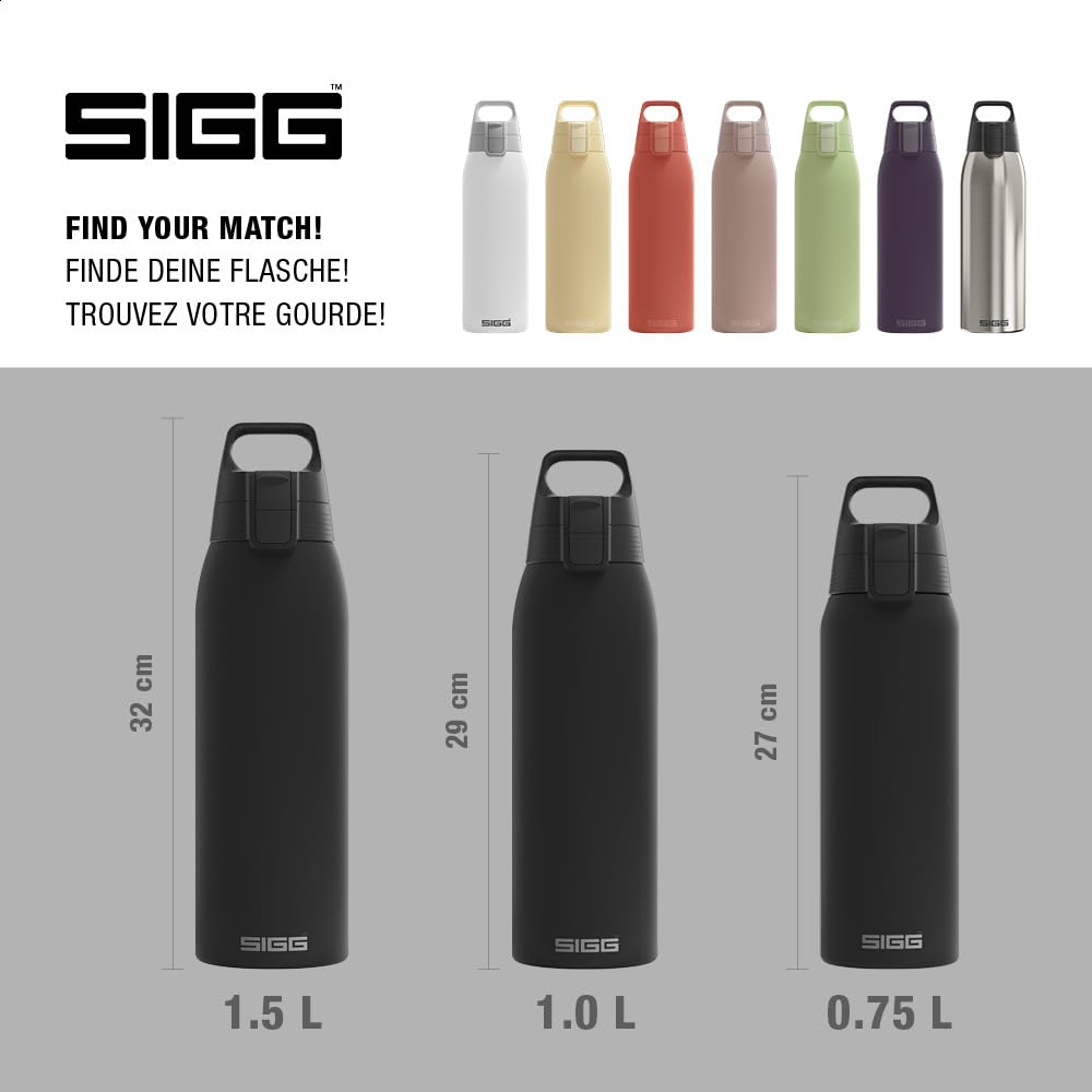 SIGG - Insulated drinking bottle - Thermos bottle Shield Therm One Black carbonated drinks - Leak-proof - Dishwasher safe - BPA-free - 90% recycled stainless steel - Black - 1L - 6052.90