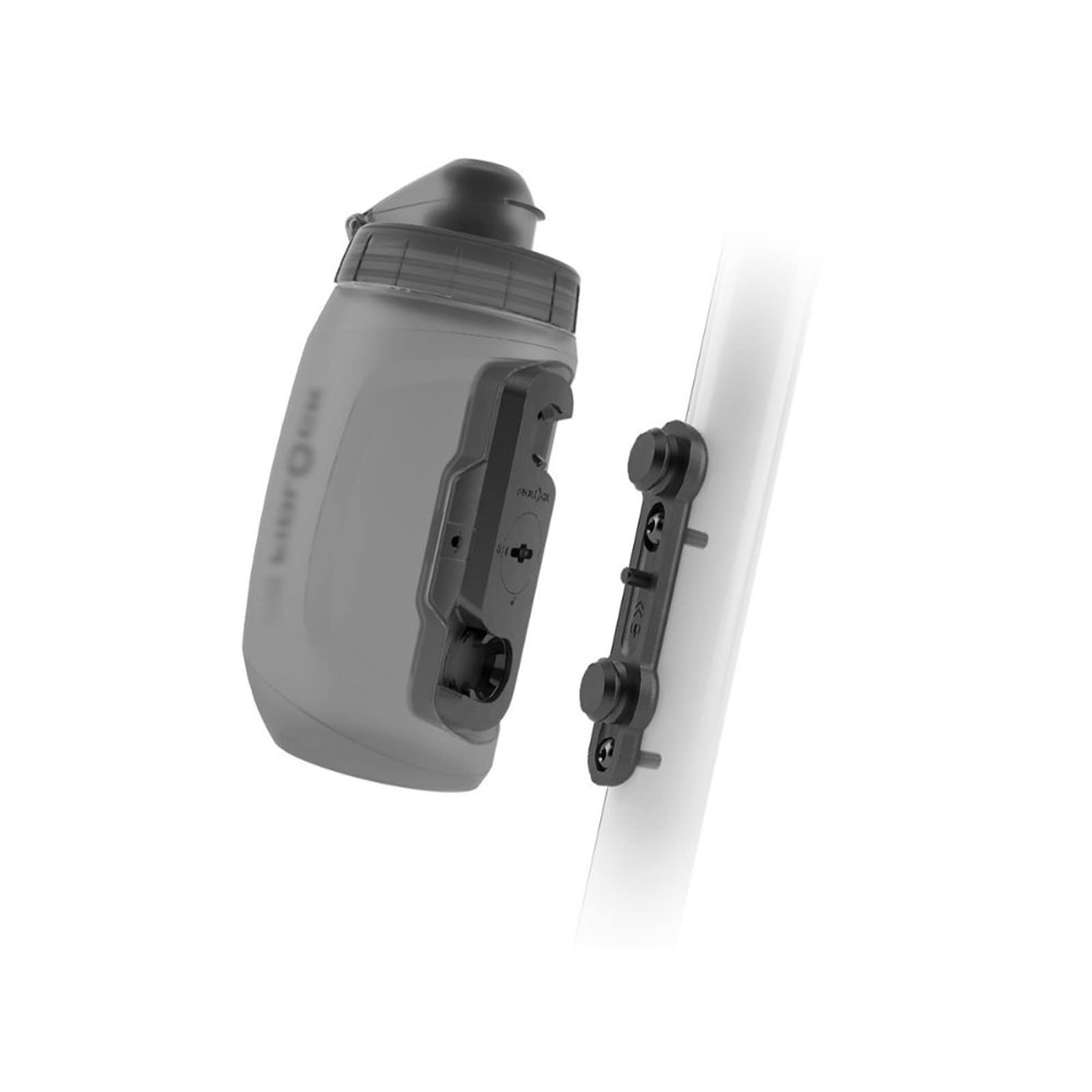 FIDLOCK TWIST bottle 450 + bike base - 450 ml bicycle drinking bottle with magnetic bicycle bottle holder, ideal for racing bikes, MTB & gravel, compact design, smoke color - 09611TBL