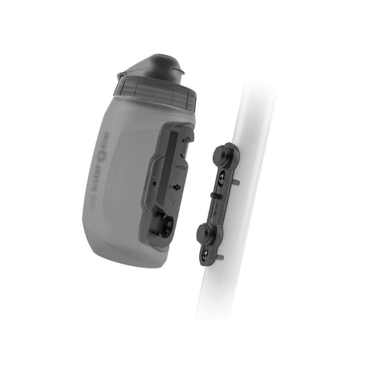 FIDLOCK TWIST bottle 450 + bike base - 450 ml bicycle drinking bottle with magnetic bicycle bottle holder, ideal for racing bikes, MTB & gravel, compact design, smoke color - 09611TBL