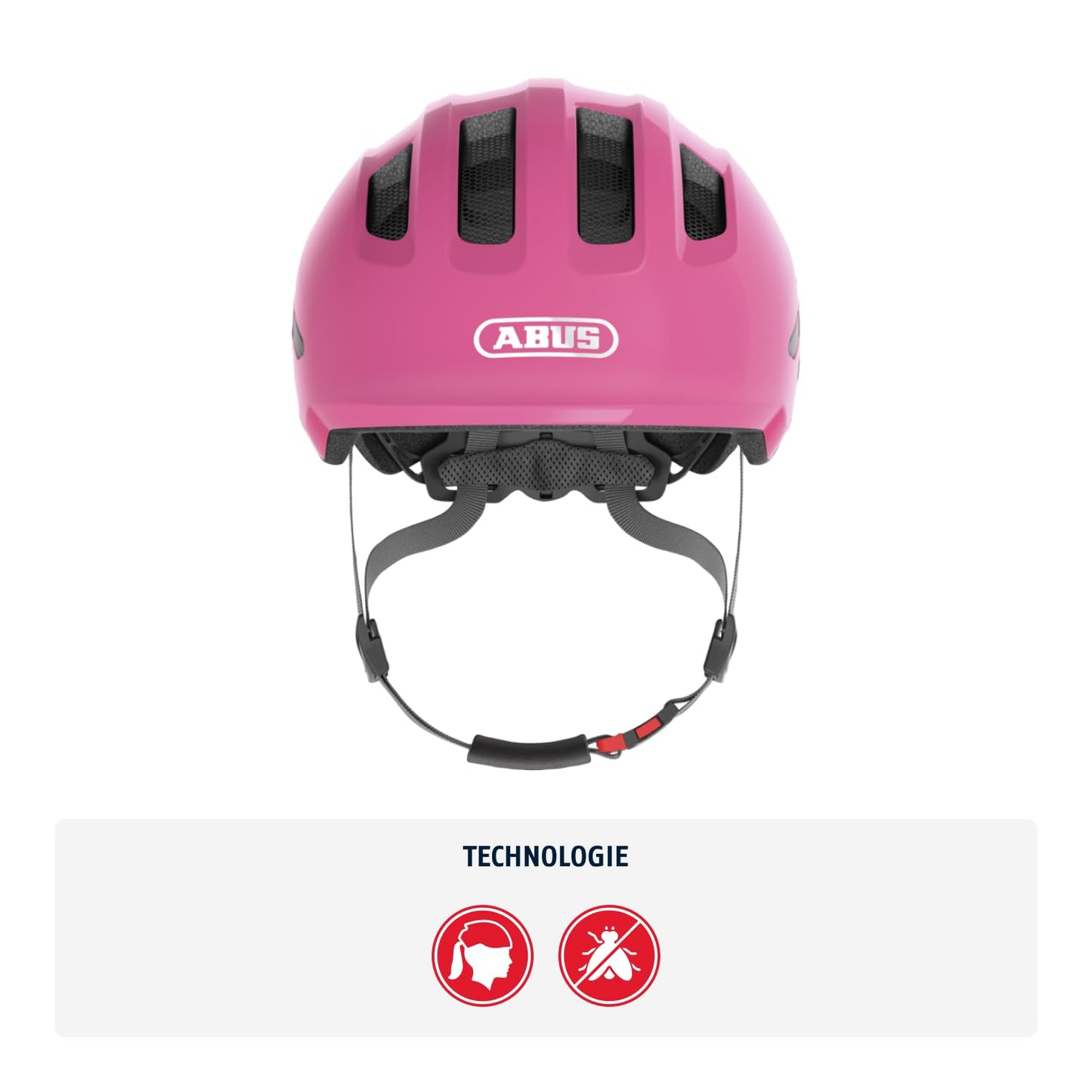 ABUS children's helmet Smiley 3.0 - bicycle helmet with a deep fit, child-friendly designs & space for a braid - for girls and boys - shiny pink, size M - 67272