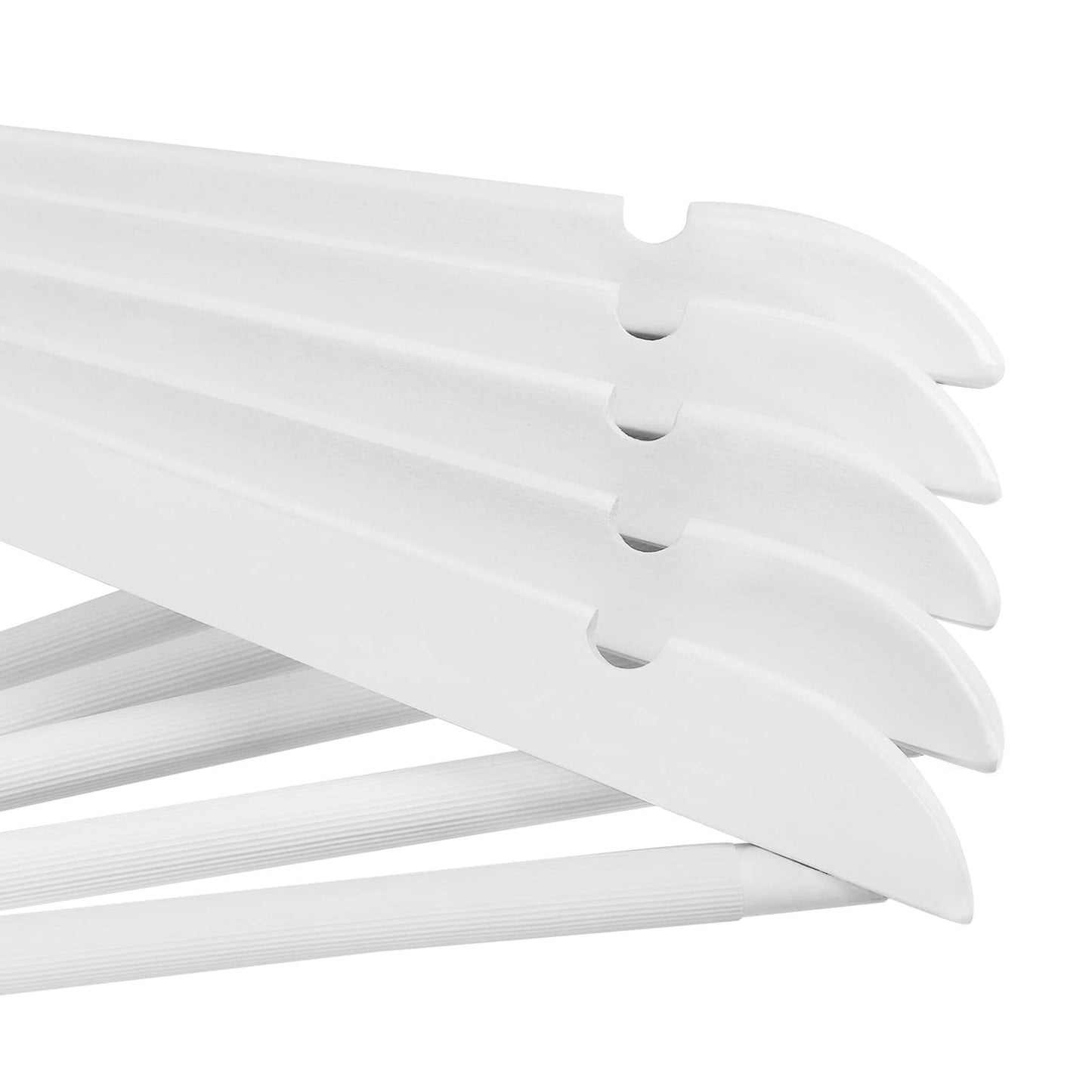 SONGMICS wooden clothes hangers, set of 20, solid wood hangers, notches in the shoulder area, non-slip trouser bar, 360° rotating hook, for suits, shirts, white-rose gold CRW001W01