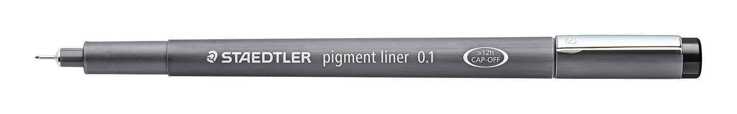 STAEDTLER black pigment liner, line width 0.1 mm, indelible pigment ink, long metal tip, long service life, 10 fineliners in a cardboard case, 308 01-9