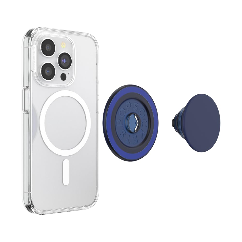 PopSockets Phone Grip for MagSafe with Kickstand, Magnetic Stand, Swappable Top, Secure Hold for iPhone MagSafe Cases, Phone & Tablet Grip - PopOut Basic Naval - 807284