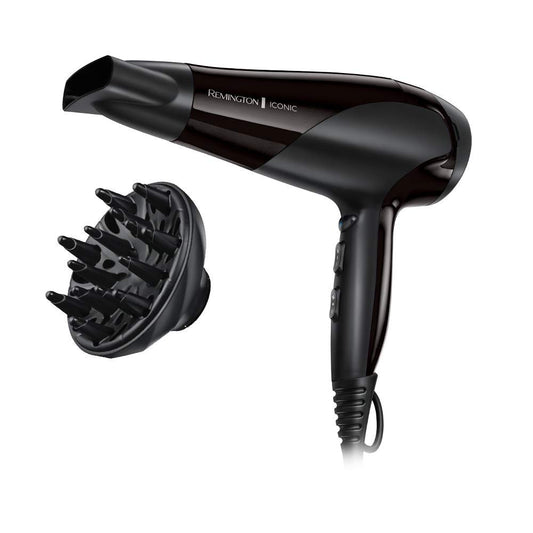 Remington Hair Dryer Ions [lightweight, diffuser & styling nozzle] black (2200W, ceramic ions: gentle styling & even heat distribution, 3 heat & 2 separate fan speeds + cool shot) D3198 - 45711560100