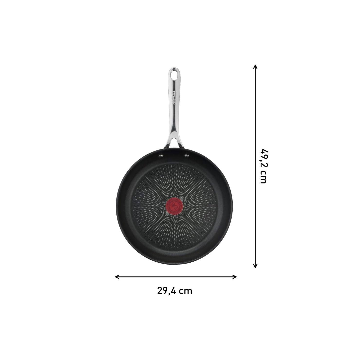 Tefal Jamie Oliver Cook's Direct On frying pan 28 cm, stainless steel pan induction, titanium non-stick coating, thermal signal, oven safe, stainless steel, riveted handle, E3040644
