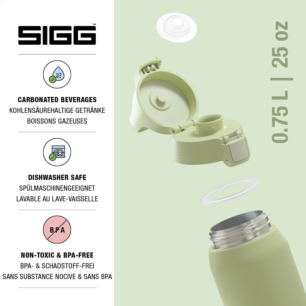 SIGG - Insulated drinking bottle - Thermos bottle Shield Therm One Eco Green carbonated drinks - Leak-proof - Dishwasher safe - BPA-free - 90% recycled stainless steel - Light green - 0.75L - 6021.00
