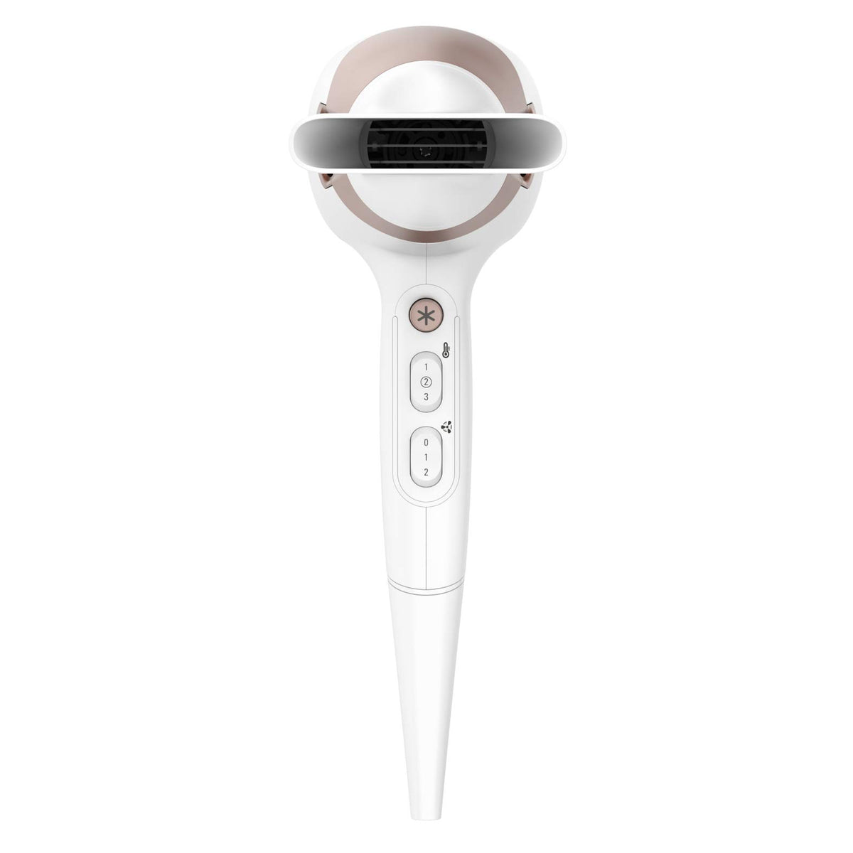 Rowenta Studio Dry Glow Hair Dryer, 2100 Watts, Hairdryer with Diffuser for Curls, 3 Temperature and 2 Speed Settings, Ion Function, Cool Air Button, White/Rose Gold, CV5830