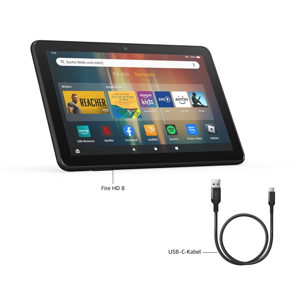 Amazon Fire HD 8 Tablet (Latest Generation), 8" HD Screen, 4GB RAM, 64GB Storage, Brilliant and Powerful, for Entertainment on the Go, Black (2024) - with Ads - R24SB8