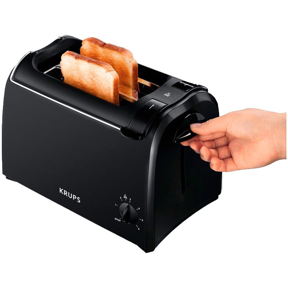 Krups Pro Aroma Toaster, 6 toasting levels, integrated bun warmer, removable crumb tray, practical lift function for safe and easy toast removal, 2-slice toaster, KH1518