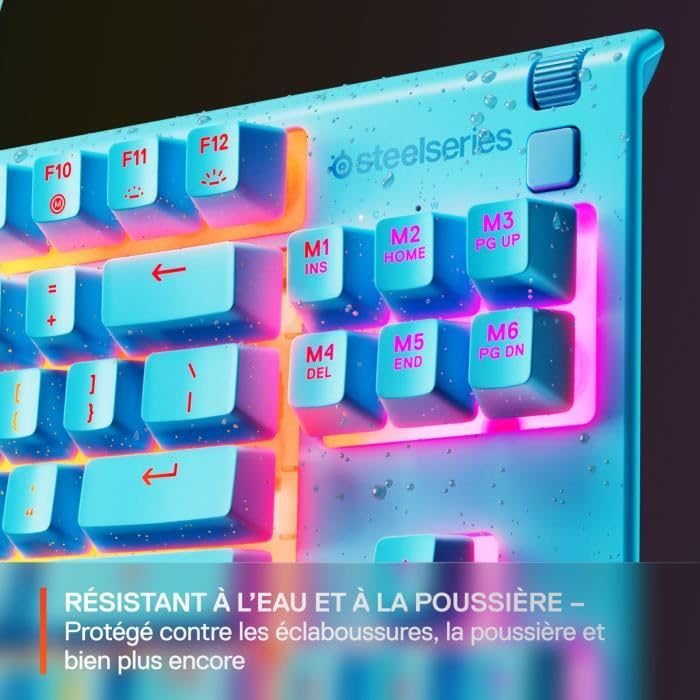 SteelSeries Apex 3 TKL Aqua RGB Tastatur pentru gaming – Formă compactă Tenkeyless – Iluminare RGB pe 8 zone – Rezistentă la apă și praf – Switch-uri pentru gaming foarte silențioase - Layout FR AZERTY - 64937