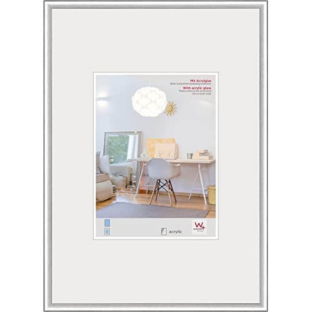 walther design picture frame silver 50 x 70 cm with artificial glass, New Lifestyle plastic frame KVX070S
