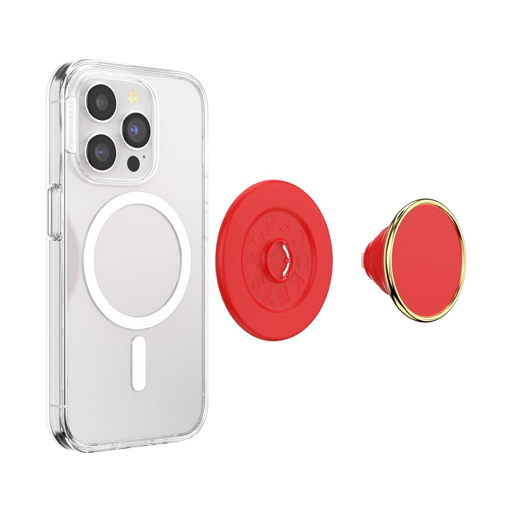 PopSockets Phone Grip for MagSafe with Kickstand, Magnetic Stand, Swappable Top, Secure Hold for iPhone MagSafe Cases, Phone & Tablet Grip - Enamel Rosso - 807285