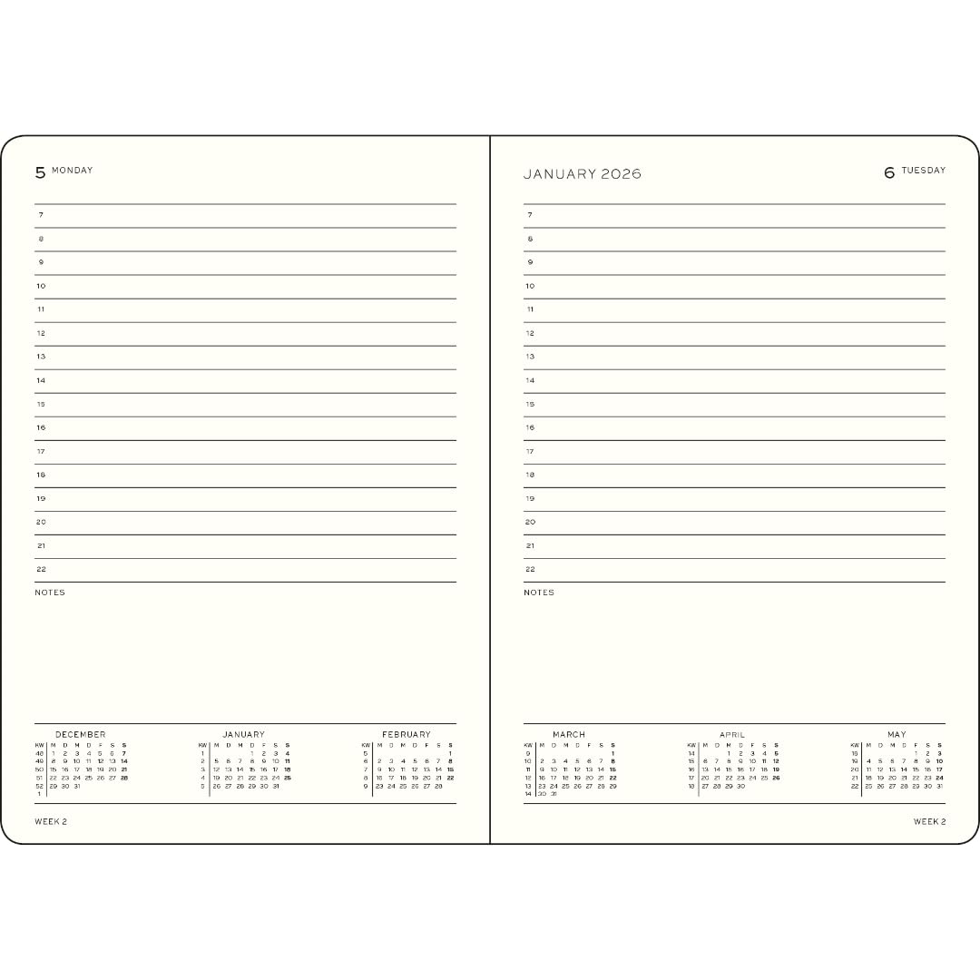 LEUCHTTURM1917 372774 Daily Calendar Medium (A5) 2026, Rising Sun, English