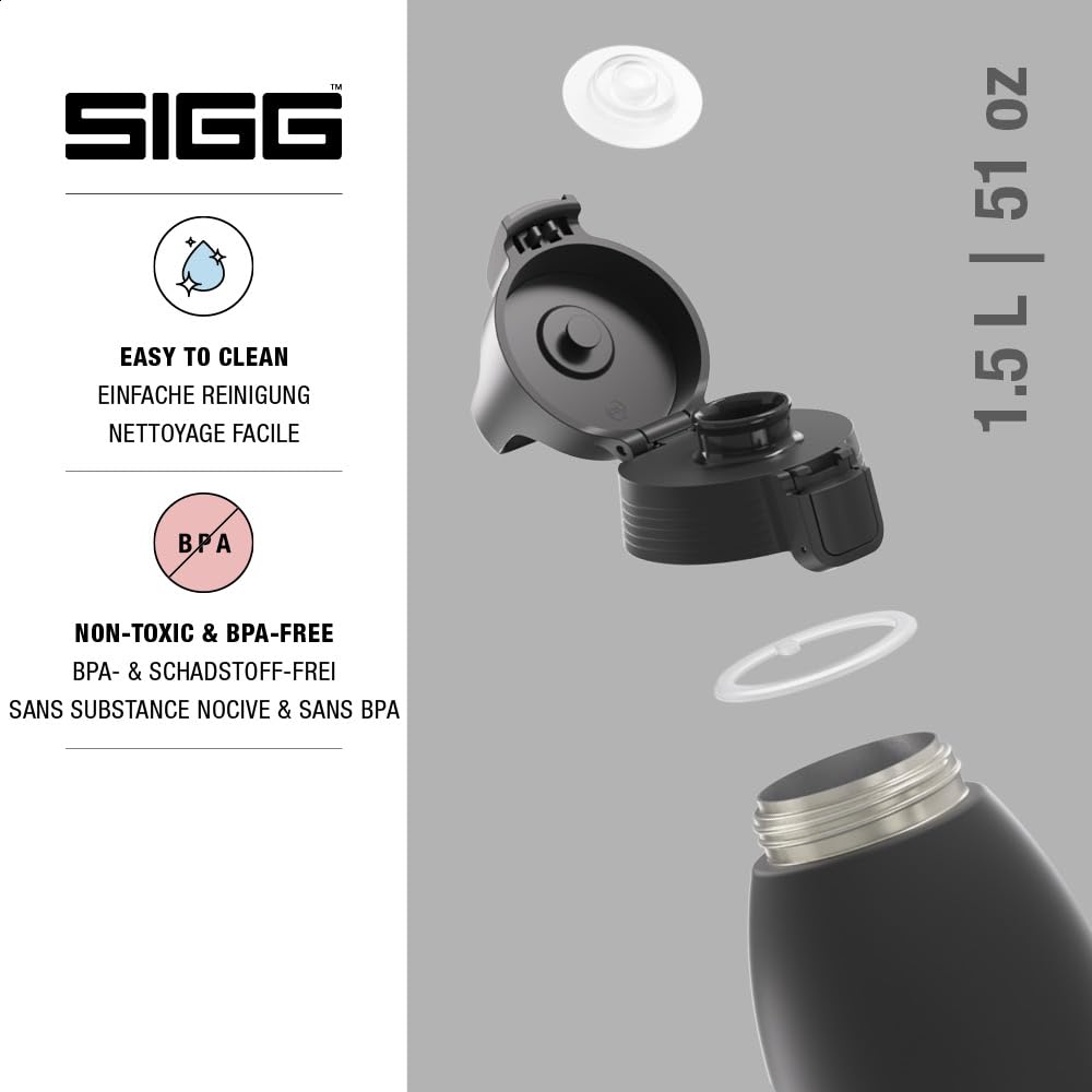 SIGG - Insulated drinking bottle - Thermos bottle Shield Therm One Black - carbonated drinks - leak-proof - dishwasher safe - BPA-free - 90% recycled stainless steel - black - 1.5L - 6167.80