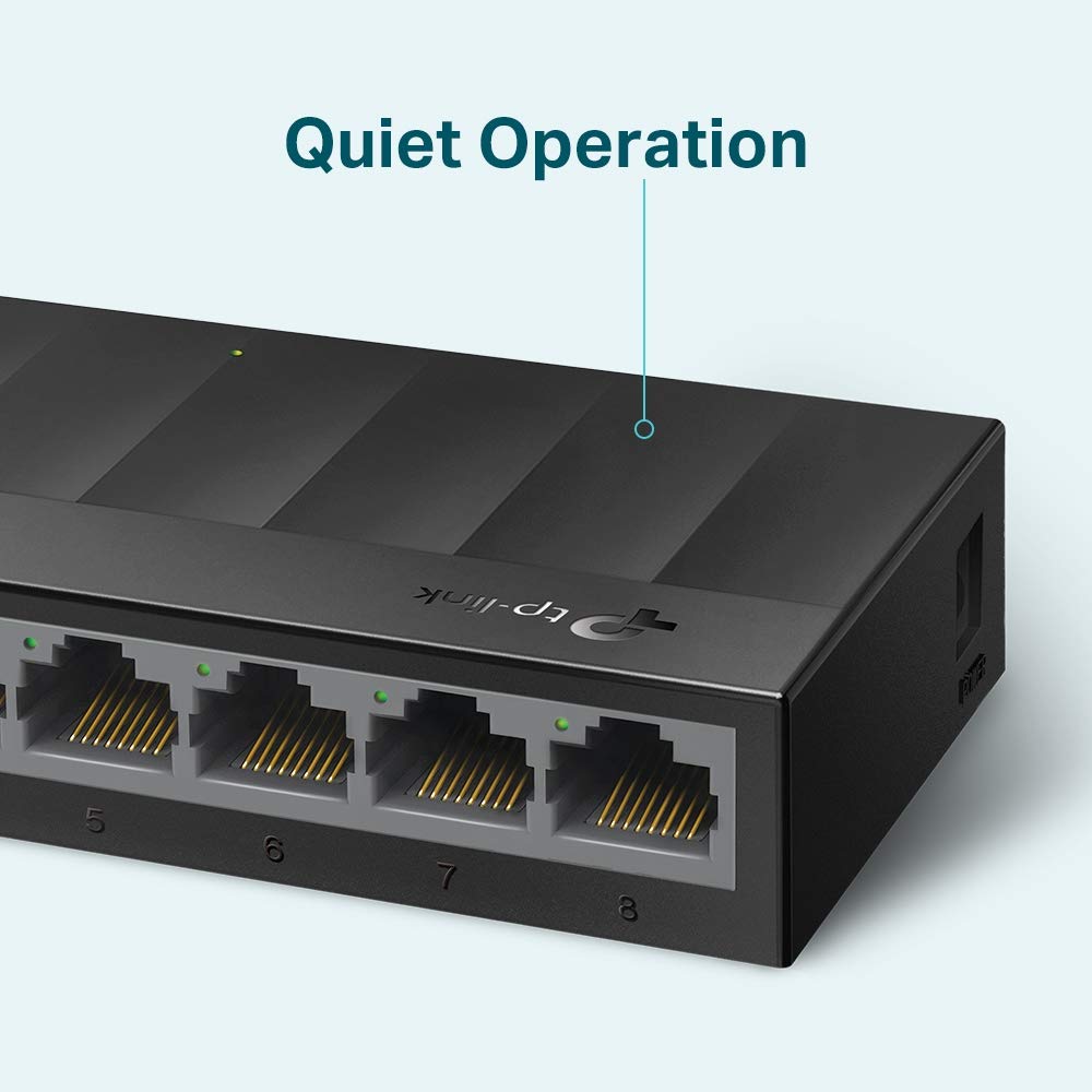 TP-Link LS1008G 8-Port Desktop Switch (8 x Gigabit Auto-Negotiation RJ45 Ports, IEEE 802.3X, Plug and Play, energy saving, plastic housing for easy table or wall mounting) black