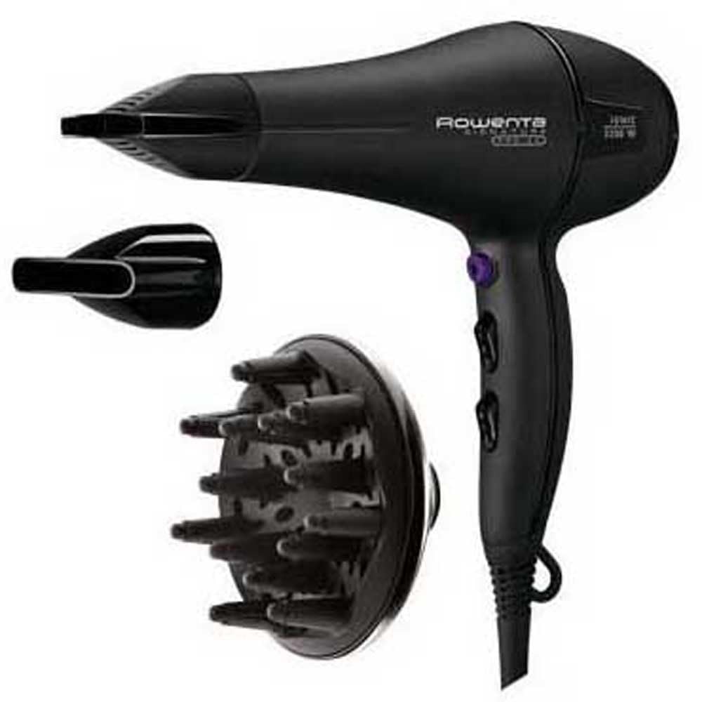 Rowenta Signature Pro CV7840F0, Professional AC motor hair dryer with 2200 W, ionic function, 2 speeds and 3 temperature settings with concentrator nozzles and diffuser.