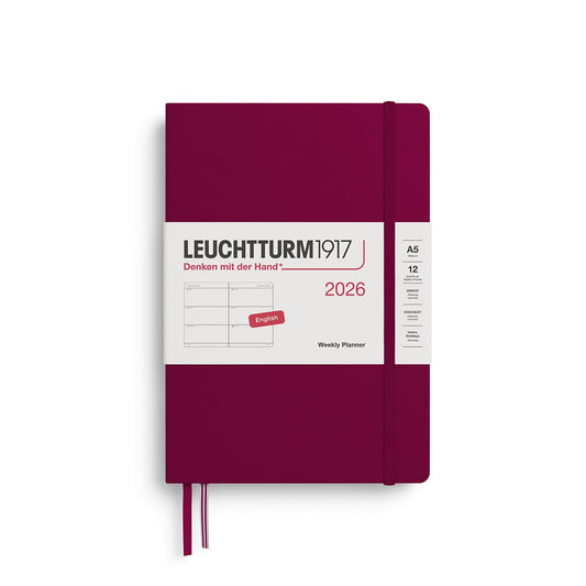 LEUCHTTURM1917 372708 Calendar săptămânal mediu (A5) 2026, Port Red, engleză