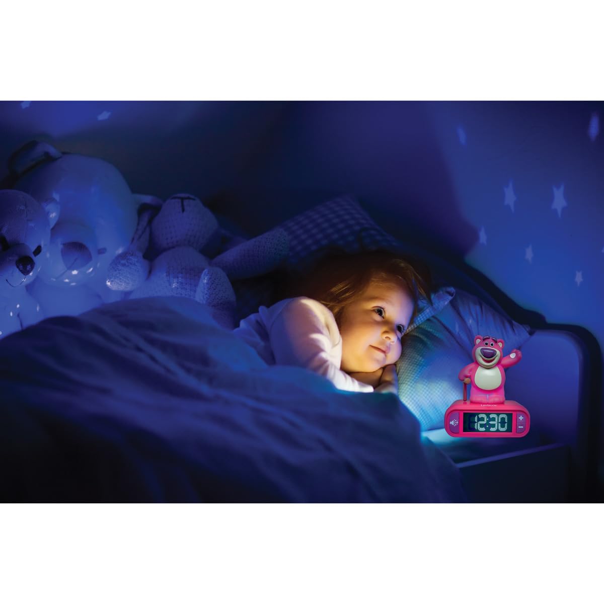 Lexibook, Disney Toy Story, alarm clock night light Lotso, luminous figure, sound effects, alarm selection, LCD display with backlight, snooze function, purple, RL800TS1