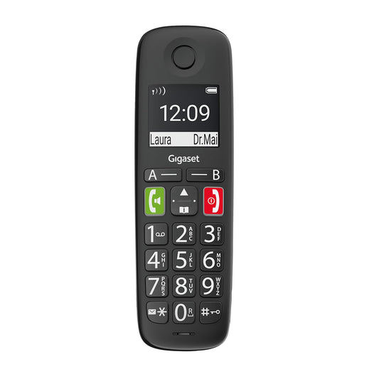 Gigaset E290HX - DECT handset with charging cradle - Fritzbox compatible - cordless senior telephone for router and DECT base - large display and buttons, black [German version] [Without base]