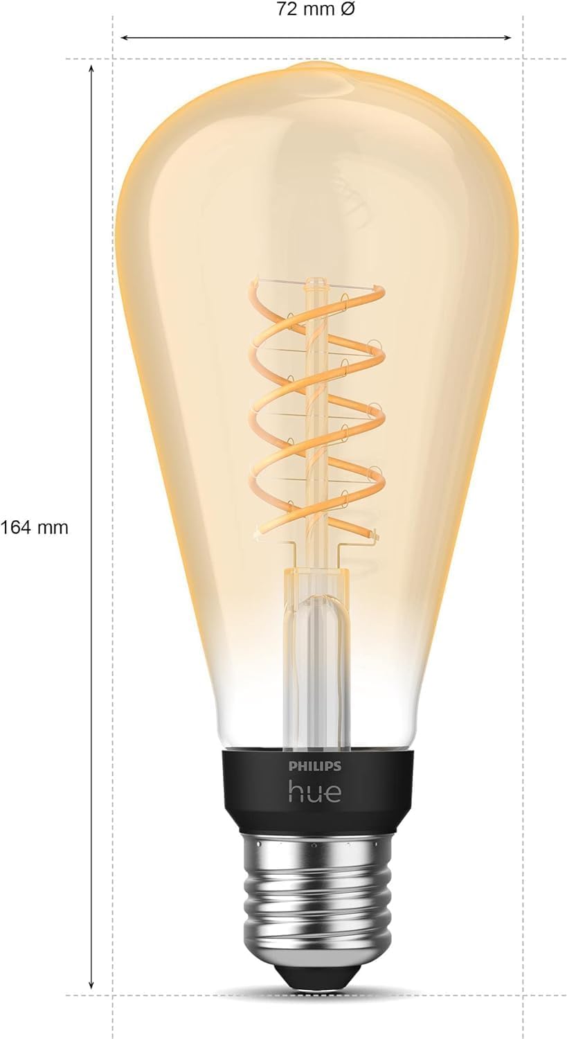 Philips Hue White E27 Large Edison Filament ST72 550lm, warm white light, dimmable, controllable via app, compatible with Amazon Alexa (Echo, Echo Dot), pack of 1 - 929003052301