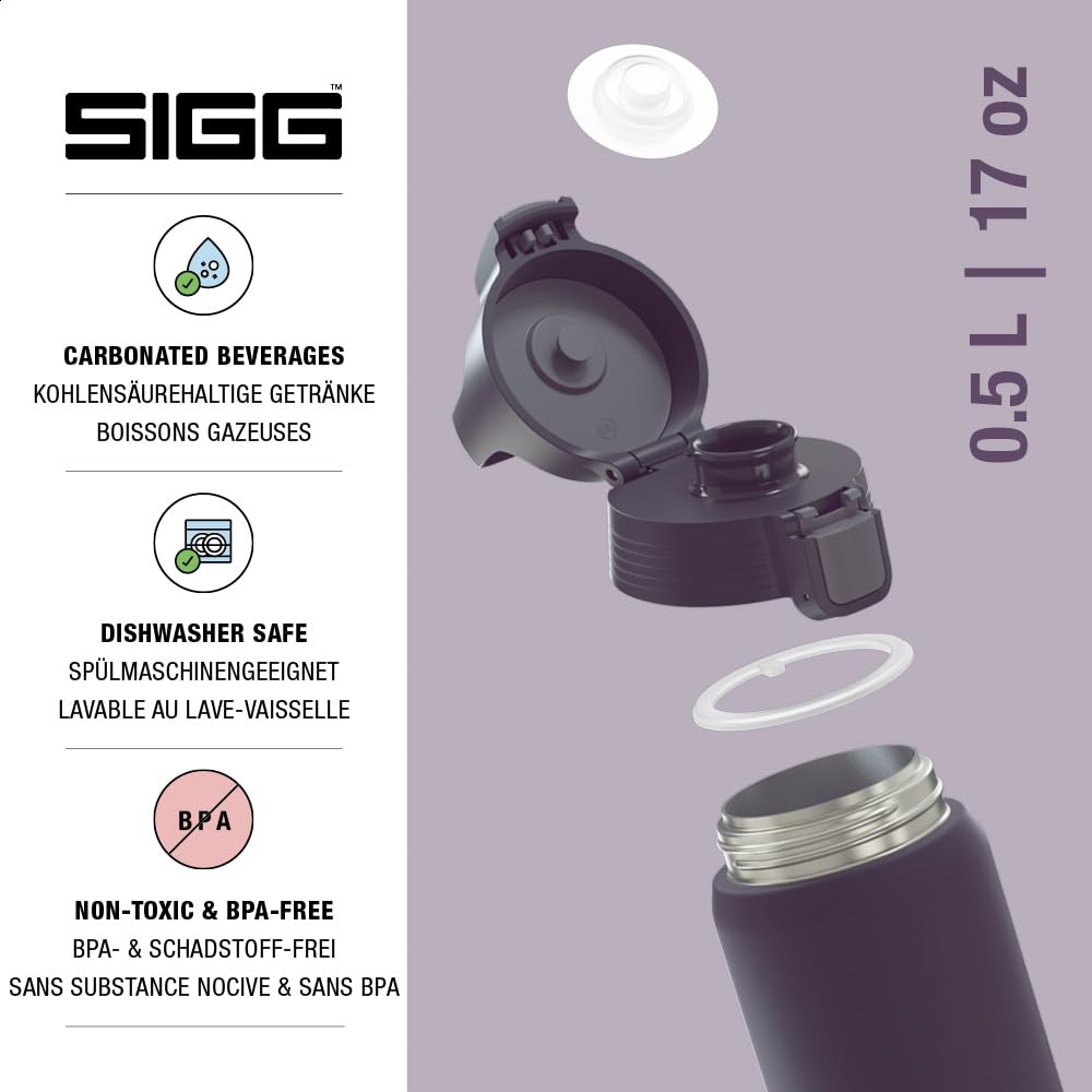 SIGG - Insulated drinking bottle - Shield Therm One Nocturne thermos bottle - carbonated drinks - leak-proof - dishwasher safe - BPA-free - 90% recycled stainless steel - dark purple - 0.5L - 6022.50