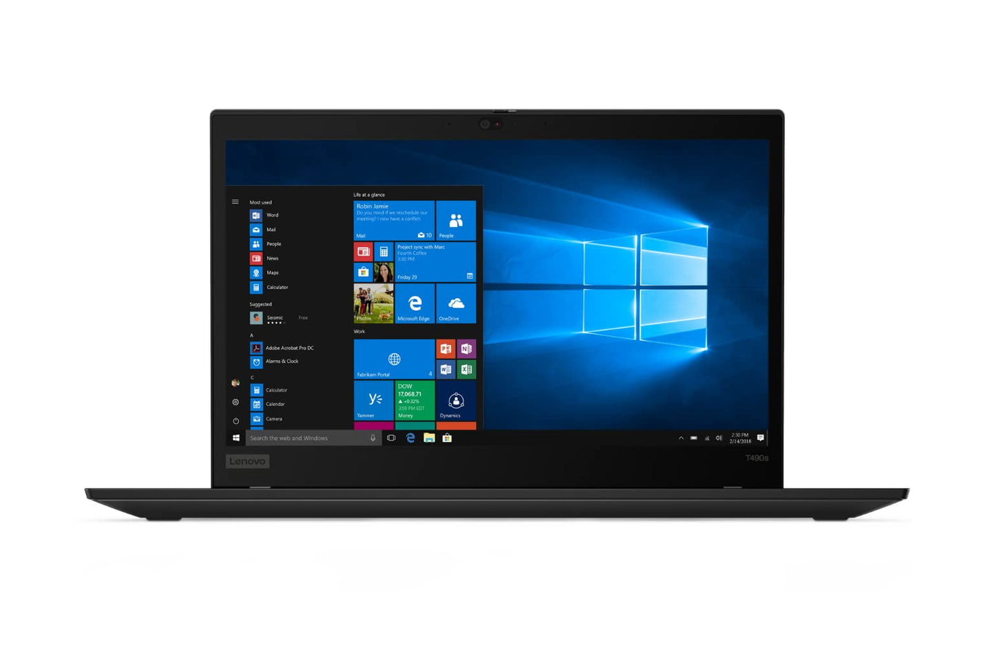 Lenovo ThinkPad T490s 14 Inch 1920x1080 Full HD Intel Core i5 8265U 256GB SSD Hard Drive 8GB Memory Windows 11 Pro Webcam Notebook Laptop (Refurbished) - 10006819