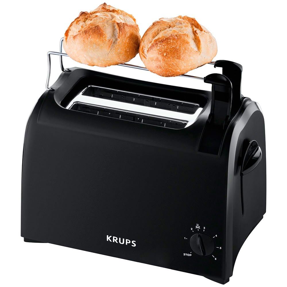 Krups Pro Aroma Toaster, 6 toasting levels, integrated bun warmer, removable crumb tray, practical lift function for safe and easy toast removal, 2-slice toaster, KH1518