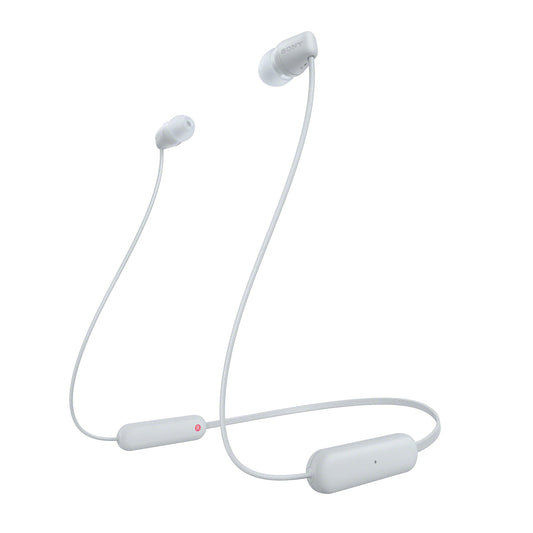 Sony wireless WI-C100 in-ear headphones (up to 25 hours of battery life, optimized for voice assistants, integrated microphone for phone calls, Bluetooth), white, small - WIC100WCE7